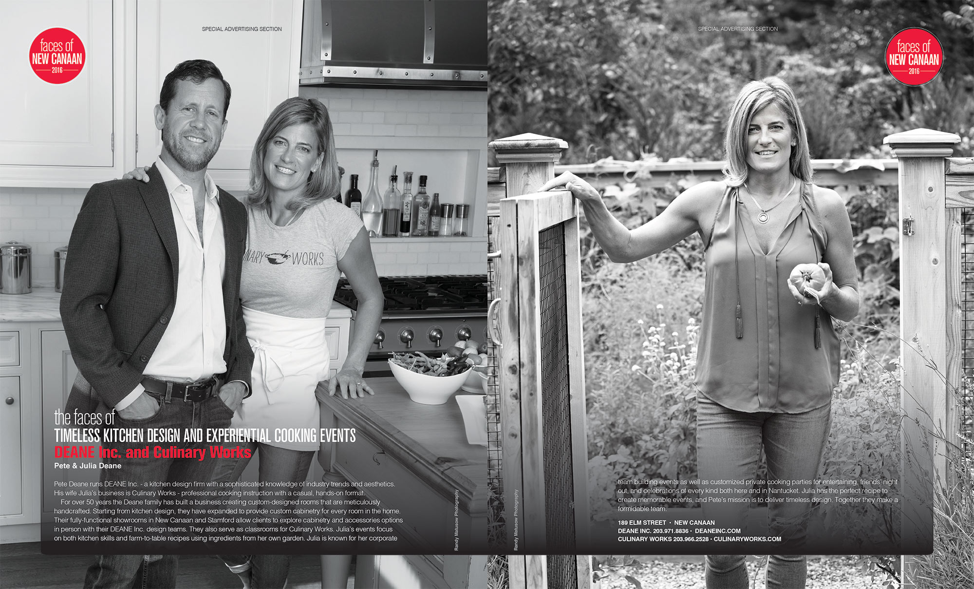 Special feature of DEANE Inc and Culinary Works in Faces of New Canaan.